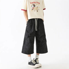 Summer Casual Pants Men Fashion Retro Black Cargo Pants Men Streetwear Hip-hop Loose Tie Dye Pants Man Cropped Trousers voguable