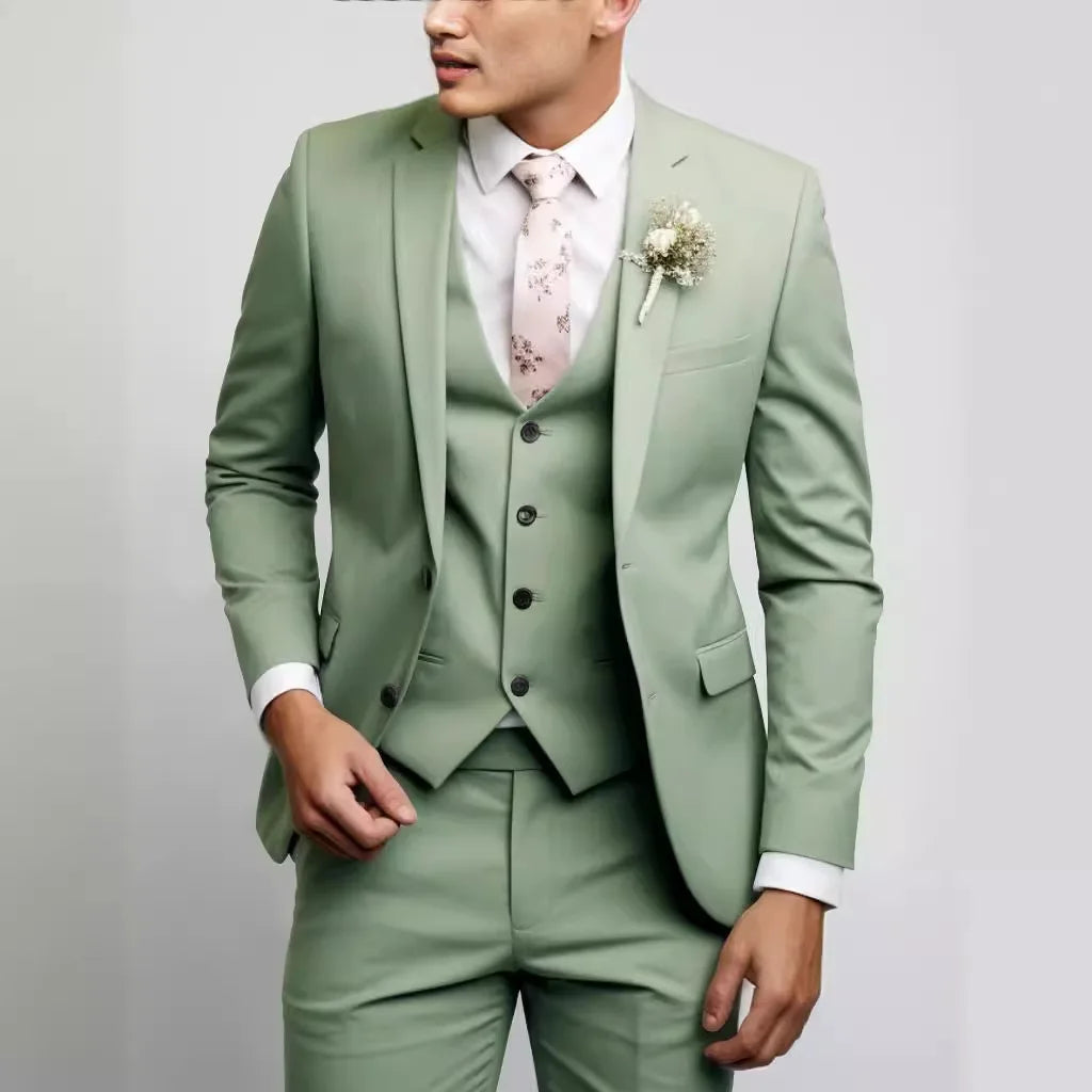 Voguable 3 Pieces Suit Fashionable and Formal Gentle Trend Solid Color Men's Business Casual Fit Wedding Host Gentle Suit voguable