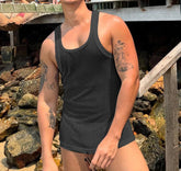 Men Tank Tops Solid Color O-neck Sleeveless Mesh Male Vests Summer Streetwear Transparent Hollow Out Men Clothing voguable