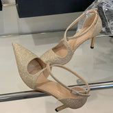 Voguable Bling Sequin Cloth Pointed Toe Women Pumps Elegant Buckle Strap Thin Low Heels Party Prom Mules Shoes voguable