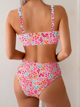 Voguable Summer Pink Floral Print Bikinis Sets Women Metal U Neck Push Up High Waist Swimsuit Beach Bathing Suit Vacation Swimwear voguable