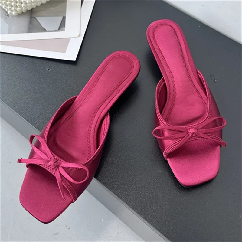 Voguable Summer Butterfly-kont Women Slippers Elegant Square Toe Party Dress Female Sandals Low Heels Shoes Large Size 43 voguable