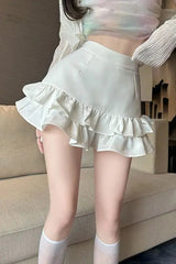 Black Ruffled Mini Skirt Women Y2K Summer Sweet Preppy Casual Shorts Skirts Korean High Waist Folds A Line Skirts voguable