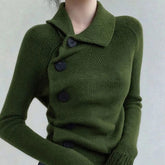Voguable Green Slim Fit Knit Cardigan Women Long Sleeve Button Vintage Crop Bottoming Sweater Autumn Winter Retro Casual Elegant New Tops voguable