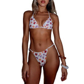 Sexy Beach Style 2 Piece Set Women Cute Colorful Print Halter Bra Top+Thong Vacation Y2K Trend Clubwear Matching Outfits voguable