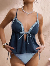 Voguable Sexy Deep V Neck Vacation Bikini Women Split Swimsuit Beach Bikini New All Season Backless Lace Up Bikinis 2 Piece Set voguable