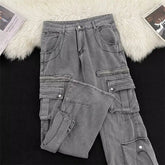 Men Straight Leg Cargo Workwear Jeans Multi Pocket Tactical Pants Durable Denim Trousers Outdoor Utility Casual Mens loose pants voguable