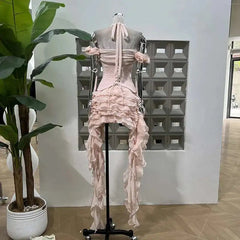 Fashion Women Dress Sleeveless Slash Neck Solid Color Tassel Strapless Irregular Female Party Dress New Tide voguable