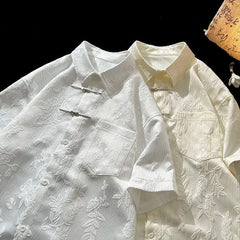 Summer Short-sleeved Shirt Men's New Chinese Men's National Trend Shirt Loose Large Size Metal Button Couple's Top Aesthetic voguable