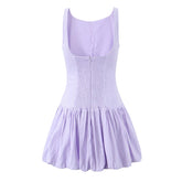 Sexy Backless Sleeveless Short Dress Women Front Button A-line Mini Summer Dresses Elegant Female Holiday Cotton Robe