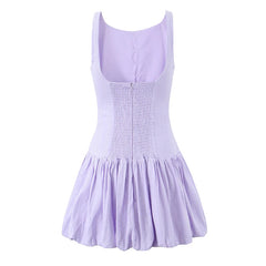 Sexy Backless Sleeveless Short Dress Women Front Button A-line Mini Summer Dresses Elegant Female Holiday Cotton Robe