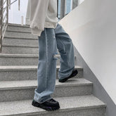 Men's Denim Pant Stretch Ripped Hole Straight Jeans For Men High Street Biker Trousers gotmes-shop