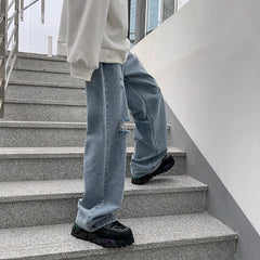 Men's Denim Pant Stretch Ripped Hole Straight Jeans For Men High Street Biker Trousers gotmes-shop