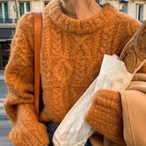 Voguable Autumn and Winter O Neck Loose Retro Korean Women's Pullover Sweater Lazy Style Casual Versatile Thick Long Sleeve Knitted Tops voguable