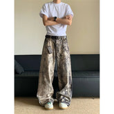 Women's Asymmetric Camouflage Printing Unisex Pants Wide Legs Jeans Young Girl Street Bottoms Female High Waisted Denim Trousers voguable