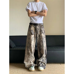 Women's Asymmetric Camouflage Printing Unisex Pants Wide Legs Jeans Young Girl Street Bottoms Female High Waisted Denim Trousers voguable