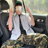 Summer Short Sleeved Shirt Men Blue Black Casual Shirt Man Streetwear Korean Loose Zipper Shirt Mens Fashion Shirts M-3XL voguable