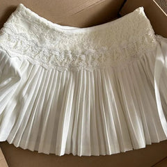 Y2K Lace Up Mini Skirts Women Korean Fashion High Waist Preppy Lace Patchwork Pleated Skirt Sweet Lolita A Line Faldas Mujer voguable