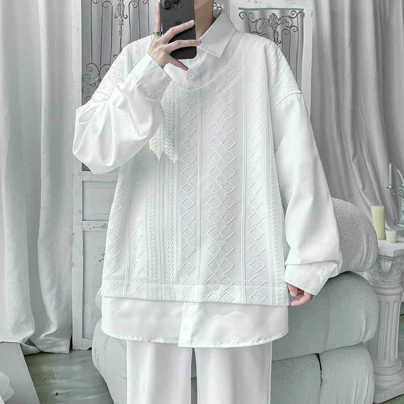Voguable plus Size Men's O-Neck Pullover Sweatshirt M-5XL Fake Two-Piece Casual Streetwear Autumn Spring Clothing for Male voguable