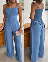 Voguable Spring/Summer New Women's Fashion Solid Color Thin Shoulder Strap Waist Buckle jumpsuit Casual Back Shirt Wide Leg jumpsuit voguable