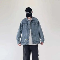 Blue Black Denim Jacket Men Fashion Retro Pocket Denim Jacket Men Streetwear Hip-hop Loose Bomber Jacket Mens Vintage Jackets voguable