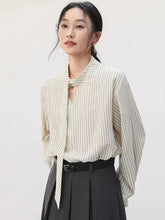 Elegant Lace Up Striped Blouse Women Fall Chic Hollow Out Long Sleeve Sweet Shirt Korean High Quality Loose Fashion New Top voguable