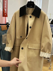 Y2K Fashion Patchwork Cargo Jacket Women Autumn Korean Chic Lapel Midi Windbreaker Bf Long Sleeve Loose Streetwear Overcoat voguable