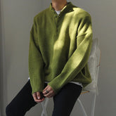 Autumn and Winter New Niche Knitted Sweater Men Stand-up Collar Button Solid Color Harajuku Mens Sweater Loose Casual Pullover voguable