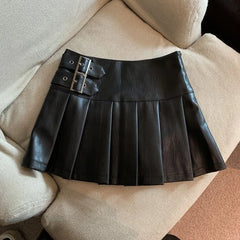 MEXZT S-3XL Y2K Pu Leather Mini Skirts Women Streetwear High Waist Pleated Skirt Vintage Korean Black Slim Casual A Line Skirts voguable