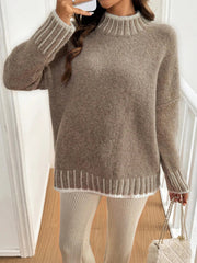 Women's High Neck Pullover Knitted Sweater Autumn Winter Simple Style Warm Cozy Top for Ladies voguable