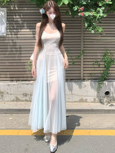 Voguable 2024 Summer Woman French Elegant Midi Dress See Through Sexy Sleeveless Dress Bodycon Slim One Piece Dress Korean Fashion Chic voguable