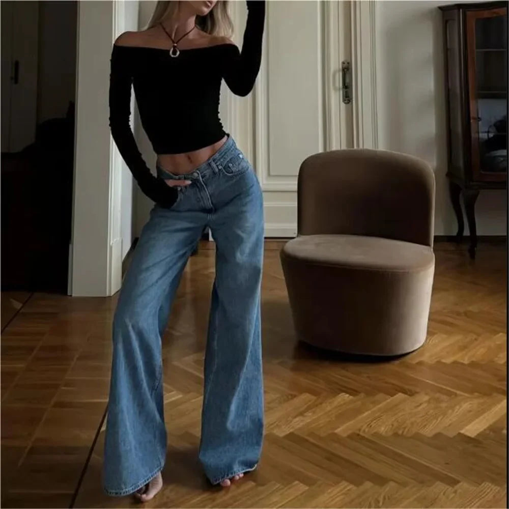 Japanese 2000s style y2k jeans for women denim pants vintage clothes baggy jeans blue loose wide leg high waist jeans black Pbong