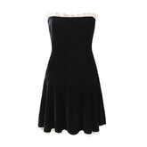 Voguable Black Strapless Christmas Dress Sexy A Line Vintage Velvet Party Mini Dresses Elegant Women Dresses voguable