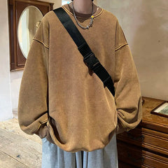 American Washed Old Pullovers Sweatshirts Men Loose Solid Color Autumn Large Size Warm O Neck Tops Hip Hop Y2k Sweatshirt voguable