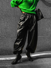 Voguable Leather Wide Leg Pants Women Elastic High Waist Solid Fashion Autumn Female Trousers Party Street Chic Ladies Pants voguable