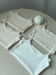 Floral Eyelet Bow Cotton Crop Tops Summer Lace Trim Sleeveless Slim Tank Top Women Preppy Style Sweet Camisole Y2k Clothes voguable