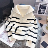 Sweater pullover women Spring and Autumn underwear 2023 New zipper stripe underlay short style popular premium sweater female voguable