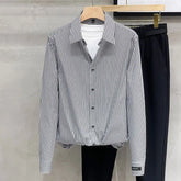 Spring Autumn New Fashion Turn-down Collar Long Sleeve Blouse Striped Men's Clothing Loose Korean Button Trend Simplicity Shirts voguable