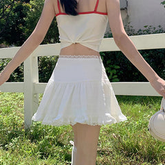 y2k Skirt Women Coquette Clothes White Lace Trim Low Rise Flowy A Line Short Skirts 2000s Fairycore Skirt Streetwear voguable