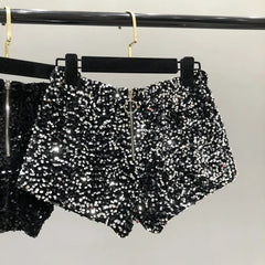 Voguable Whole Body The New Sparkling Sequins Shorts Women Short Zipper Nightclub Woman Slim Fit for Silver and Black Sexy Shorts voguable