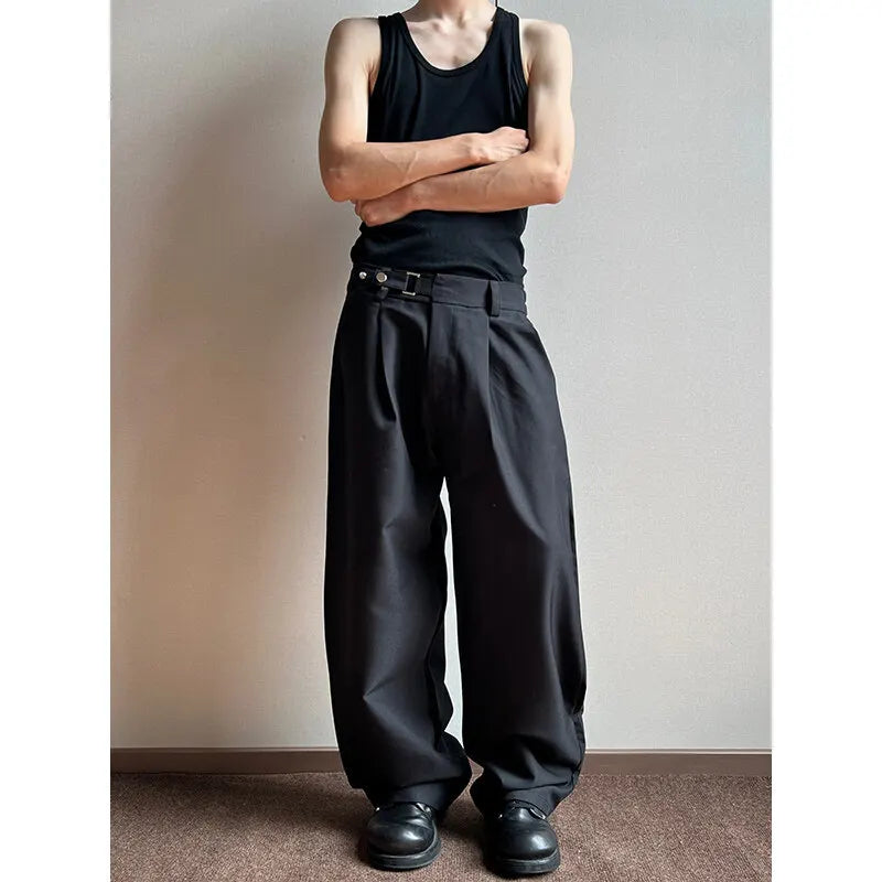 Grey Black Suit Pants Men Fashion Society Mens Dress Pants Korean Loose Casual Wide Leg Pants Mens Office Formal Trousers M-3XL voguable