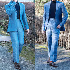 Voguable Men's Suit 2 Pieces Blazer Pants One Button Peaked Lapel Business Formal Linen Denim Slim Wedding Groom Tailored voguable