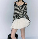 Voguable New Y2k Aesthetic Off The Shoulder SlashNeck Pullovers Vintage Constrast Color Striped Clothes Punk Casual Girl Shirts voguable