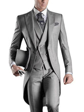 Voguable Men Suit 3 pieces Slim Fit British Style Peaked Lapel V Neck Tuxedo Fashion Groomsmen Wedding Suits Men Blazer+Vest+Pant voguable