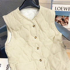 Cotton-padded Vest Autumn Winter Korean Style Outer Vest Corduroy Short Sleeveless Quilted Jacket Solid V-neck Vestes voguable