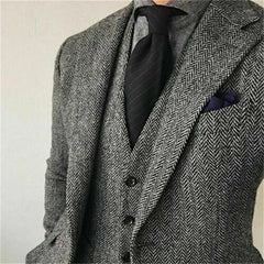 Suit Men 3 Pieces Formal Business Tweed Tuxedo for Men Tailor-made Retro Wedding Men's Suit Jacket Vest Pants Set voguable
