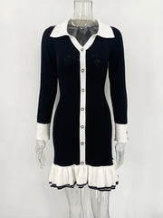 Ruffled Bow Knit Mini Dress Women's Summer Backless Contrast Cardigan Lace-Up Elegant Dress Female Knitwear Bandage Dress voguable