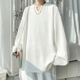White Long Sleeved T-shirt Men Oversized Casual V-neck T Shirt Men Streetwear Korean Loose Pleated T Shirt Mens Top M-3XL voguable