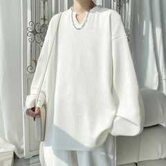 White Long Sleeved T-shirt Men Oversized Casual V-neck T Shirt Men Streetwear Korean Loose Pleated T Shirt Mens Top M-3XL voguable