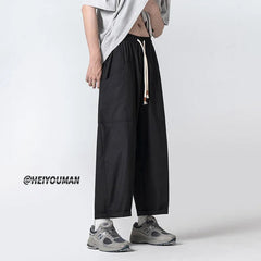 Summer Cotton Casual Pants Men Oversized Wide Leg Pants Men Japanese Streetwear Hip-hop Loose Straight Pants Men Thin Trousers voguable